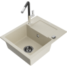 Mexen Enzo 1-compartment granite sink with a drip tray and kitchen mixer tap Flora, Beige - 6506-69-670401-07-B