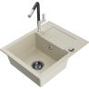 Mexen Enzo granite kitchen sink with 1 bowl, drainer, and Flora faucet, beige - 6506-69-670401-07-B