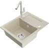 Mexen Enzo 1-compartment granite sink with a drip tray and kitchen mixer tap Flora, Beige - 6506-69-670401-09