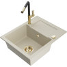 Mexen Enzo 1-bowl granite sink with drainer and Flora kitchen faucet, beige - 6506-69-670401-57-G