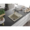 Mexen Enzo granite kitchen sink 1-bowl with drainer and Flora kitchen tap, beige - 6506-69-670401-57-B