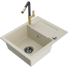 Mexen Enzo 1-bowl granite sink with drainer and Flora kitchen faucet, beige - 6506-69-670401-57-B