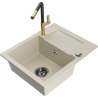 Mexen Enzo 1-compartment granite sink with a drip tray and kitchen mixer tap Flora, Beige - 6506-69-670401-57-B
