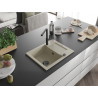 Mexen Enzo granite single-bowl sink with drainer and Flora kitchen faucet, beige - 6506-69-670401-70-B