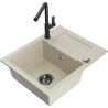 Mexen Enzo 1-compartment granite sink with a drip tray and kitchen mixer tap Flora, Beige - 6506-69-670401-70-B