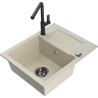 Mexen Enzo granite single-bowl sink with drainer and Flora kitchen faucet, beige - 6506-69-670401-70-B