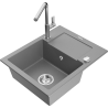 Mexen Enzo 1-bowl granite sink with drainer and Flora kitchen tap, grey - 6506-71-670401-00