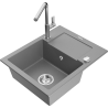 Mexen Enzo 1-compartment granite sink with a drip tray and kitchen mixer tap Flora, Grey - 6506-71-670401-00