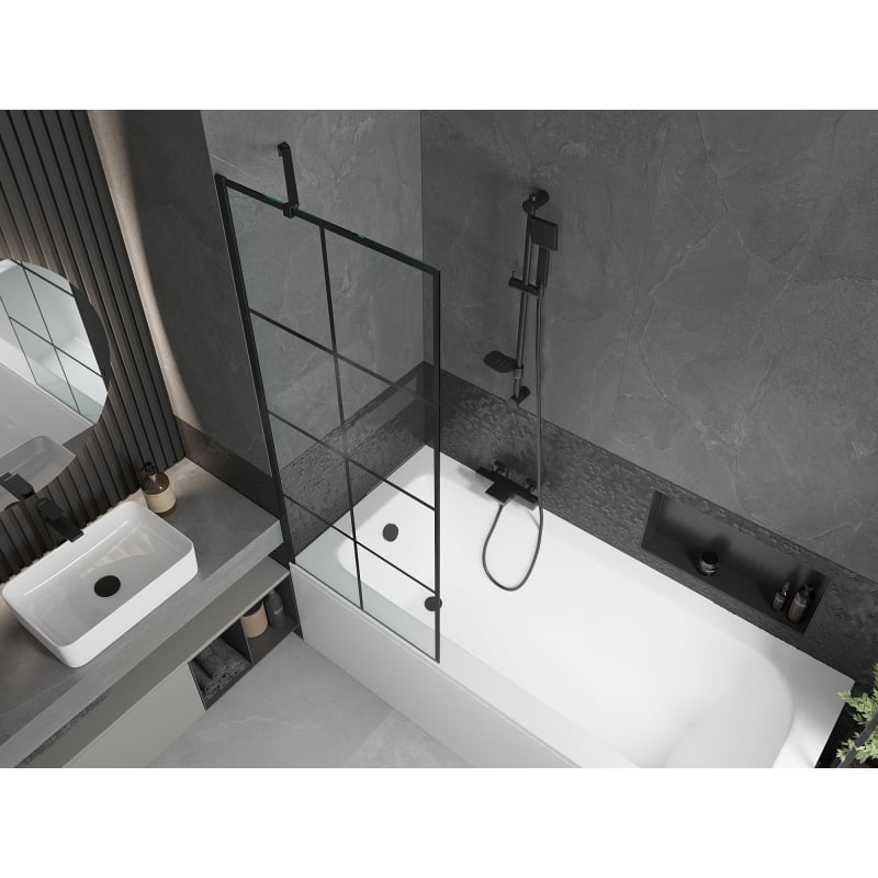 Mexen Vega rectangular bathtub 170 x 70 cm with casing and 1-panel screen 70 cm, black pattern - 550117077X9507007077