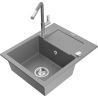 Mexen Enzo 1-compartment granite sink with a drip tray and kitchen mixer tap Flora, Grey - 6506-71-670401-06