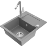 Mexen Enzo granite sink 1-bowl with drainer and Flora kitchen tap, grey - 6506-71-670401-06