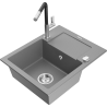 Mexen Enzo 1-bowl granite sink with drainer and Flora kitchen tap, grey - 6506-71-670401-07