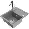 Mexen Enzo 1-compartment granite sink with a drip tray and kitchen mixer tap Flora, Grey - 6506-71-670401-07