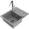Mexen Enzo 1-Bowl Granite Kitchen Sink with Drainer and Flora Tap, Gray - 6506-71-670401-07-B