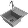 Mexen Enzo 1-compartment granite sink with a drip tray and kitchen mixer tap Flora, Grey - 6506-71-670401-07-B