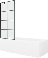 Mexen Vega 170 x 70 cm rectangular bathtub with panels and a 1-wing screen 80 cm, black pattern - 550117077X9508007077