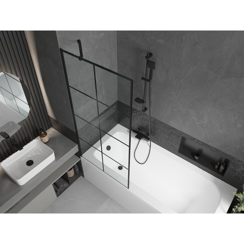 Mexen Vega rectangular bathtub 170 x 70 cm with casing and 1-wing screen 80 cm, black pattern - 550117077X9508007077
