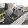 Mexen Enzo granite single-bowl kitchen sink with drainer and Flora kitchen faucet, gray - 6506-71-670401-57-G