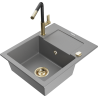 Mexen Enzo 1-compartment granite sink with a drip tray and kitchen mixer tap Flora, Grey - 6506-71-670401-57-G