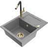 Mexen Enzo granite kitchen sink 1-bowl with drainer and Flora kitchen faucet, gray - 6506-71-670401-57-G