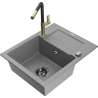 Mexen Enzo 1-compartment granite sink with a drip tray and kitchen mixer tap Flora, Grey - 6506-71-670401-57-B