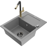 Mexen Enzo granite sink 1-bowl with drainer and Flora kitchen faucet, gray - 6506-71-670401-57-B