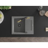 Mexen Enzo 1-bowl granite sink with drainer and Flora kitchen faucet, gray - 6506-71-670401-57-B