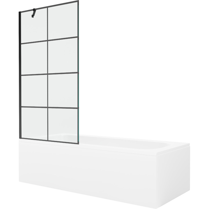Mexen Vega rectangular bathtub 170 x 70 cm with casing and 1-wing screen 90 cm, black pattern - 550117077X9509007077
