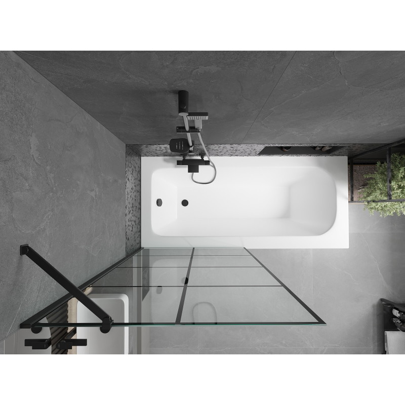 Mexen Vega rectangular bathtub 170 x 70 cm with casing and 1-panel screen 90 cm, black pattern - 550117077X9509007077