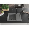 Mexen Enzo granite single-bowl sink with drainer and Flora kitchen faucet, gray - 6506-71-670401-70-B