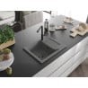 Mexen Enzo granite kitchen sink 1-bowl with drainer and Flora kitchen tap, grey - 6506-71-670401-70-B