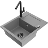 Mexen Enzo 1-bowl granite sink with drainer and Flora kitchen faucet, gray - 6506-71-670401-70-B