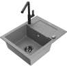 Mexen Enzo 1-compartment granite sink with a drip tray and kitchen mixer tap Flora, Grey - 6506-71-670401-70-B