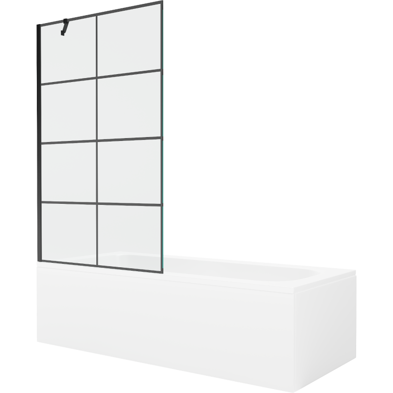 Mexen Vega 170 x 70 cm rectangular bathtub with panels and a 1-wing screen 100 cm, black pattern - 550117077X9510007077