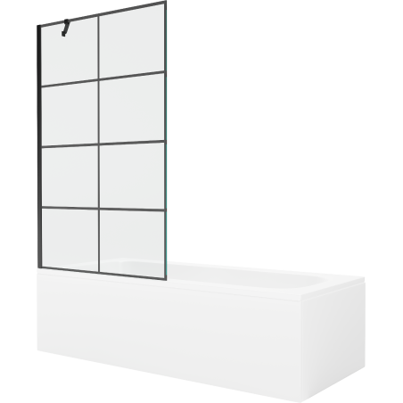 Mexen Vega 170 x 70 cm rectangular bathtub with panels and a 1-wing screen 100 cm, black pattern - 550117077X9510007077