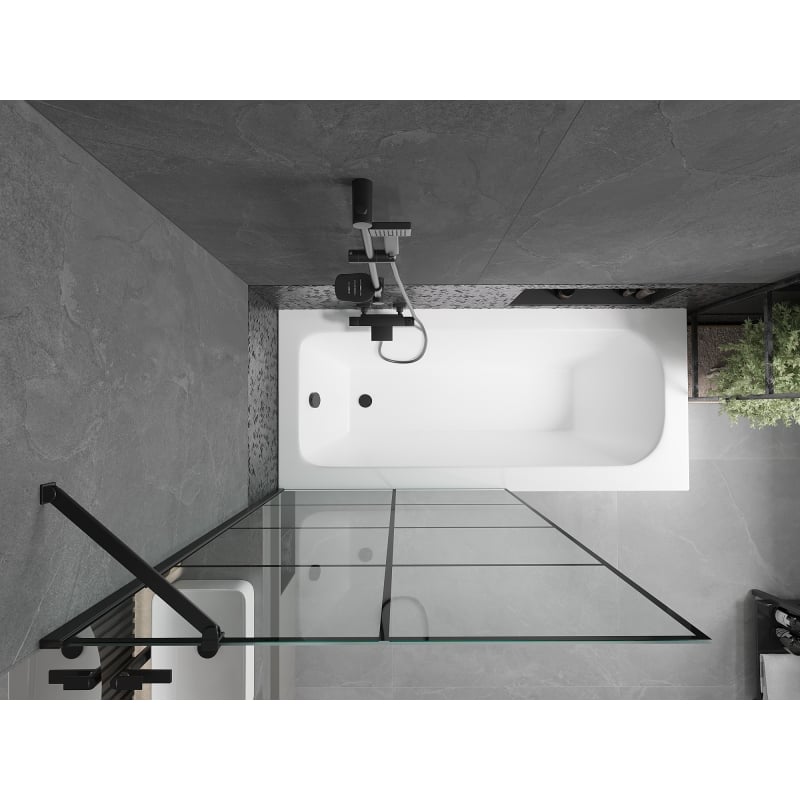 Mexen Vega rectangular bathtub 170 x 70 cm with casing and 1-wing 100 cm screen, black pattern - 550117077X9510007077