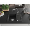 Mexen Enzo granite kitchen sink 1-bowl with drainer and Flora kitchen faucet, black/silver metallic - 6506-73-670401-00