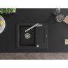 Mexen Enzo granite kitchen sink 1-bowl with drainer and Flora kitchen faucet, black/silver metallic - 6506-73-670401-00