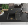 Mexen Enzo granite kitchen sink with 1 bowl, drainer, and Flora kitchen faucet, black/silver metallic - 6506-73-670401-57-G