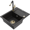 Mexen Enzo granite kitchen sink 1-bowl with drainer and kitchen faucet Flora, black/silver metallic - 6506-73-670401-57-G
