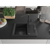Mexen Enzo 1-chamber granite sink with drainer and Flora kitchen faucet, black/silver metallic - 6506-73-670401-70-B