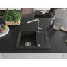 Mexen Enzo granite kitchen sink 1-bowl with drainer and Flora kitchen faucet, black/gold metallic - 6506-75-670401-00