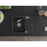 Mexen Enzo granite kitchen sink 1-bowl with drainer and Flora kitchen faucet, black/gold metallic - 6506-75-670401-07