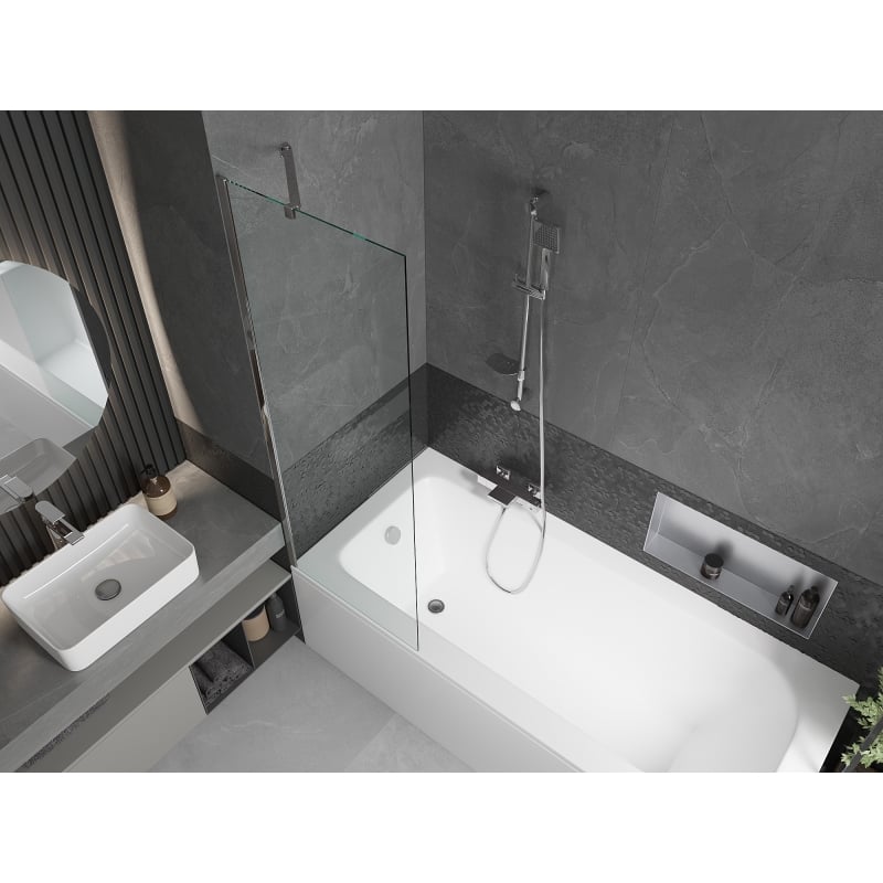 Mexen Vega rectangular bathtub 180 x 80 cm with enclosure and 1-wing screen 60 cm, transparent, chrome - 550118080X9506000001