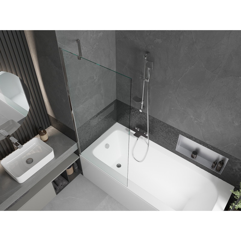 Mexen Vega rectangular bathtub 180 x 80 cm with casing and 1-panel screen 80 cm, transparent, chrome - 550118080X9508000001
