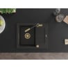 Mexen Enzo granite kitchen sink 1-bowl with drainer and Flora kitchen tap, black/gold metallic - 6506-75-670401-57-G