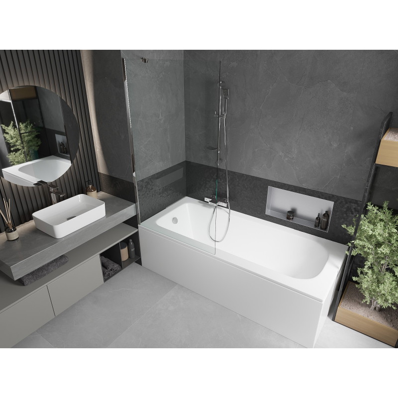 Mexen Vega rectangular bathtub 180 x 80 cm with enclosure and 1-panel screen 90 cm, transparent, chrome - 550118080X9509000001