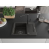 Mexen Enzo granite sink 1-bowl with drainer and Flora kitchen faucet, black/gold metallic - 6506-75-670401-70-B