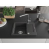 Mexen Enzo granite kitchen sink 1-compartment with drainer and kitchen faucet Flora, speckled black - 6506-76-670401-00