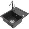 Mexen Enzo 1-bowl granite sink with drainer and Flora kitchen faucet, black speckled - 6506-76-670401-00